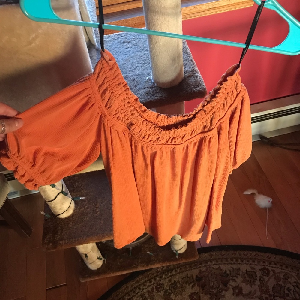 Off the shoulder orange flowy shirt